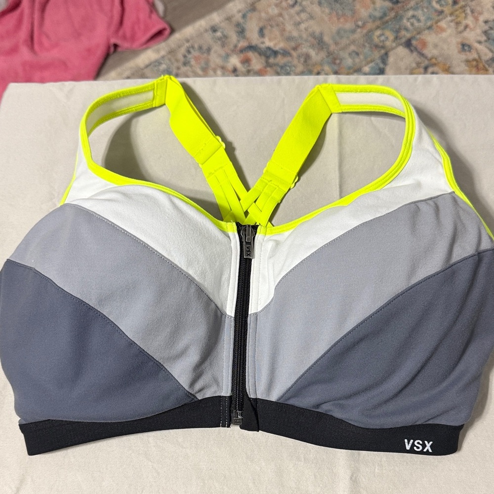 VSX Neon Yellow, White & Gray Front-Zip Sports Bra